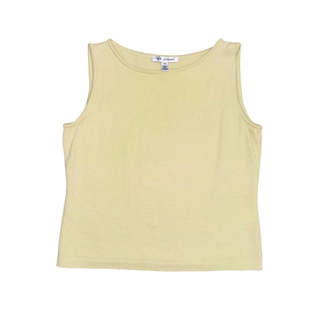 Vtg St John Santana Knit Tank Top citrine Sleeveless Boat Neck Wool Blend M